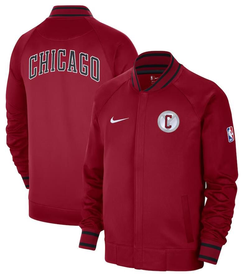 Men Chicago Bulls Red Nike City Edition Full Zip Jacket 2023 NBA Jersey